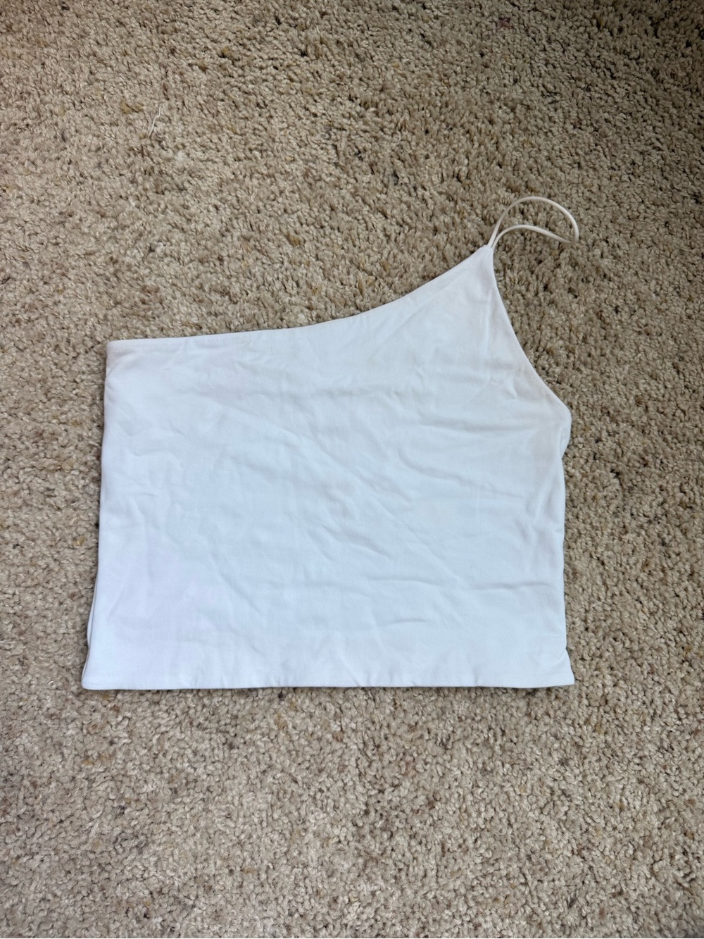 Babaton White One-Shoulder Spaghetti Strap Crop Top
